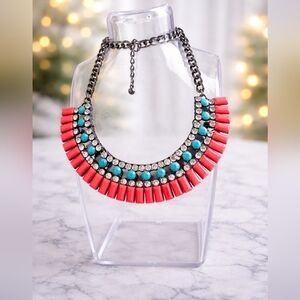 Elegant Turquoise and Pink Statement Necklace